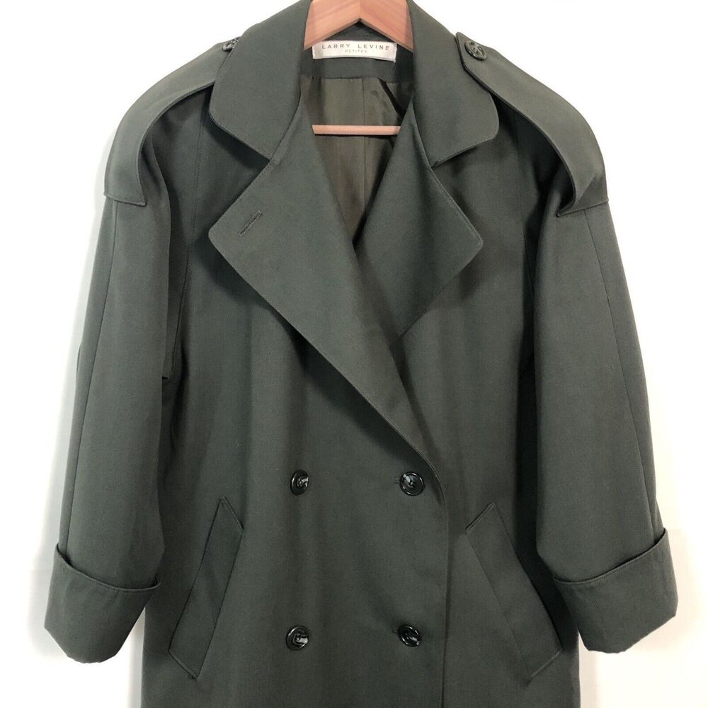 Womens Double Breasted Trench Coat Dark Olive Belted Larry Levine Professional